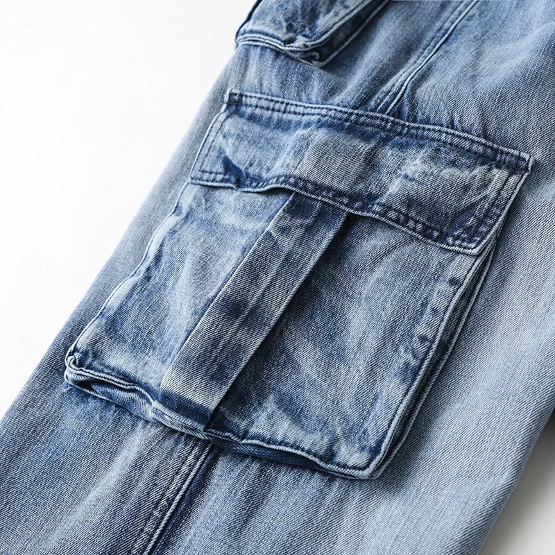 Griffin Men’s Cargo Pants – Faded Denim Trousers with Relaxed Fit & Utility Pockets