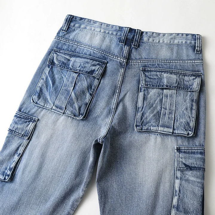 Griffin Men’s Cargo Pants – Faded Denim Trousers with Relaxed Fit & Utility Pockets