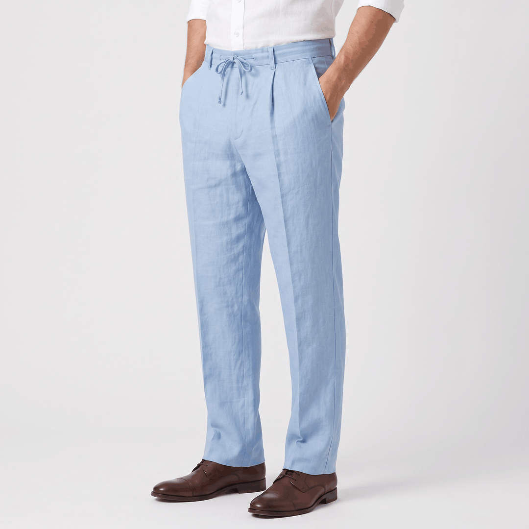 Ethan Linen Drawstring Trousers – Relaxed Straight-Leg Breathable Menswear