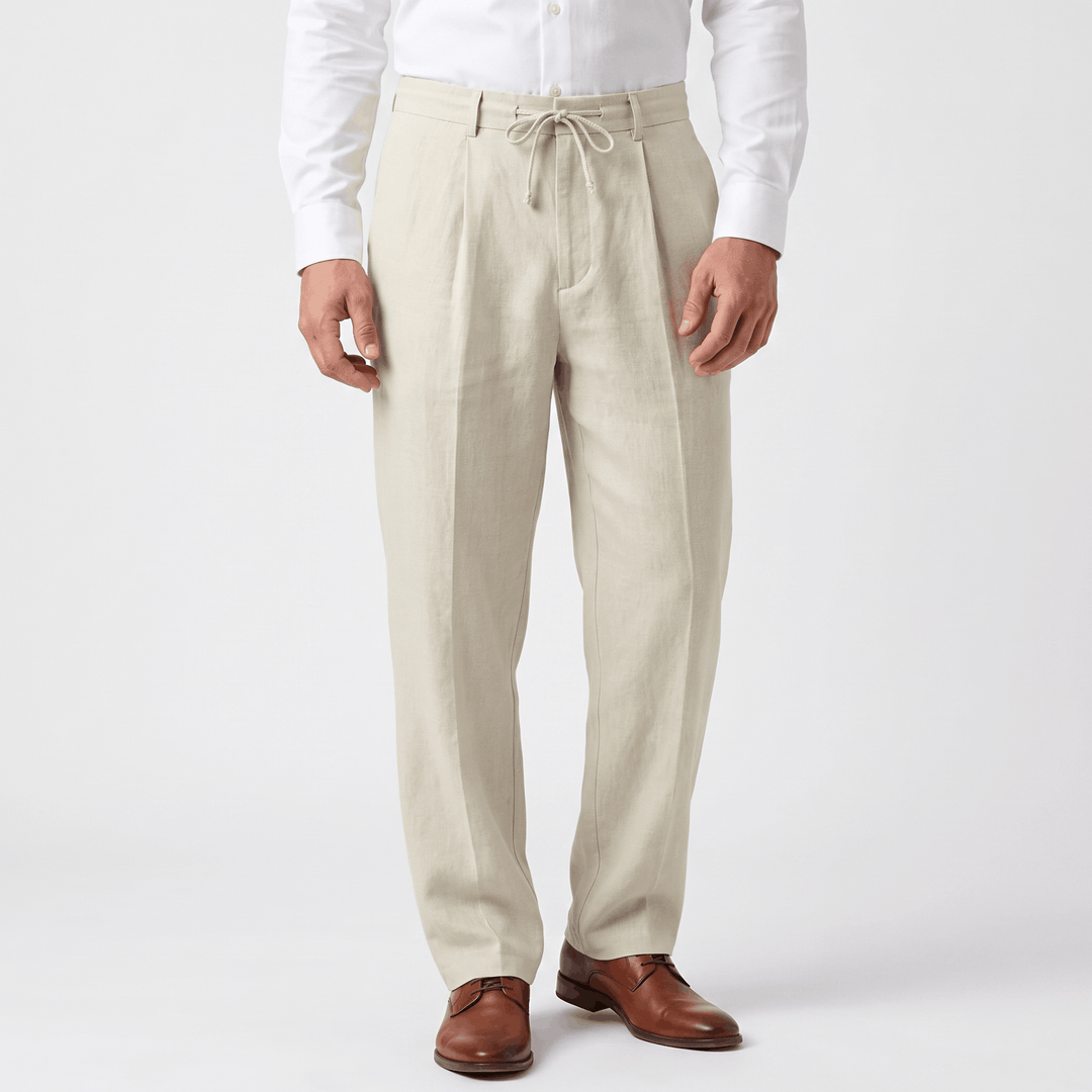 Ethan Linen Drawstring Trousers – Relaxed Straight-Leg Breathable Menswear