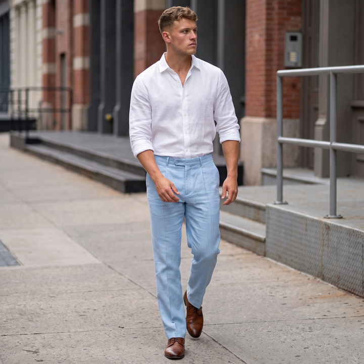 Ethan Linen Drawstring Trousers – Relaxed Straight-Leg Breathable Menswear