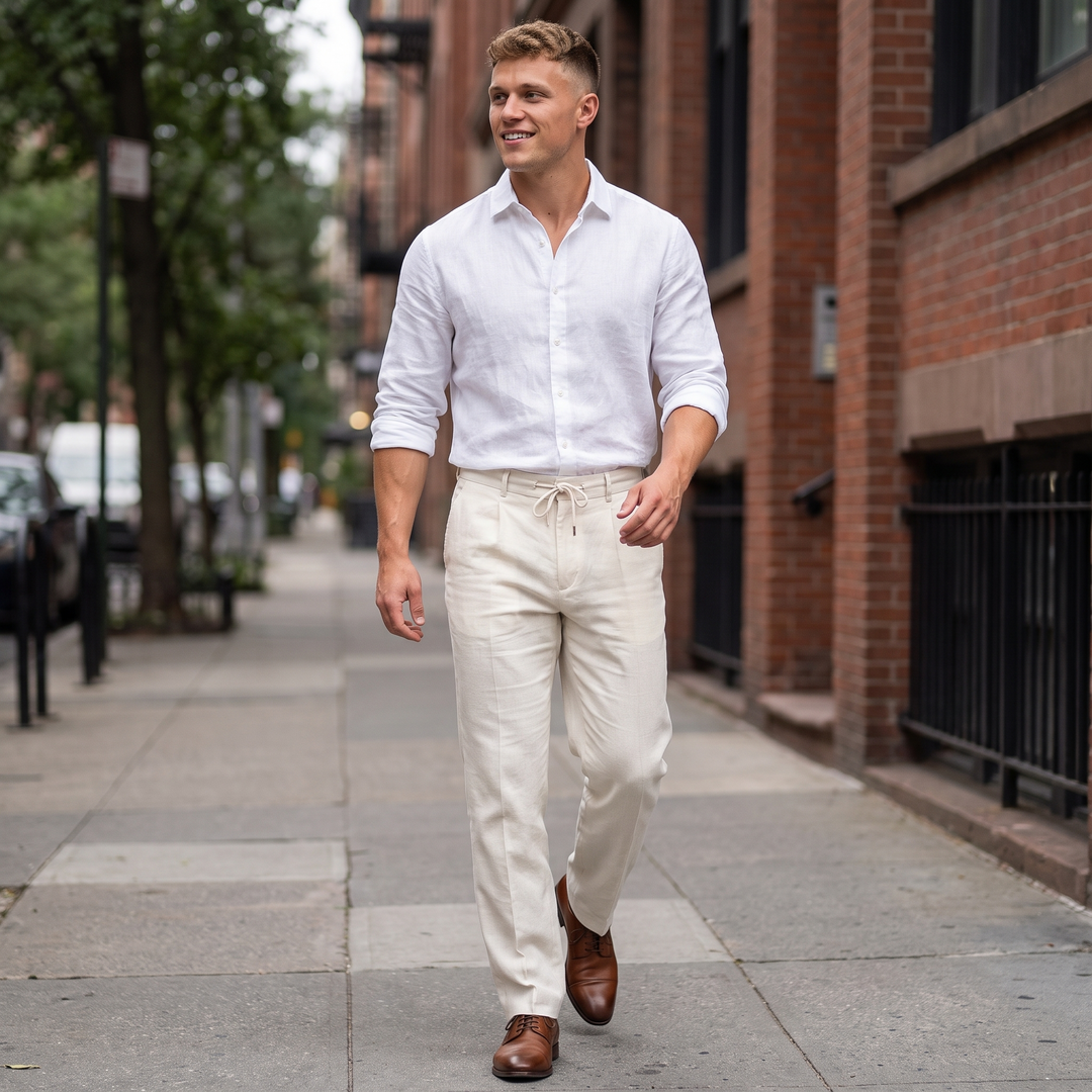 Ethan Linen Drawstring Trousers – Relaxed Straight-Leg Breathable Menswear