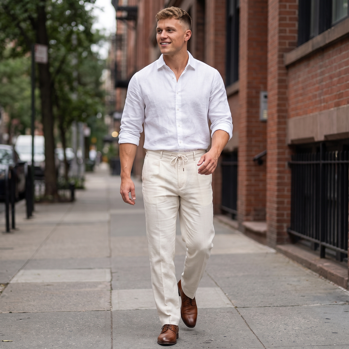 Ethan Linen Drawstring Trousers – Relaxed Straight-Leg Breathable Menswear