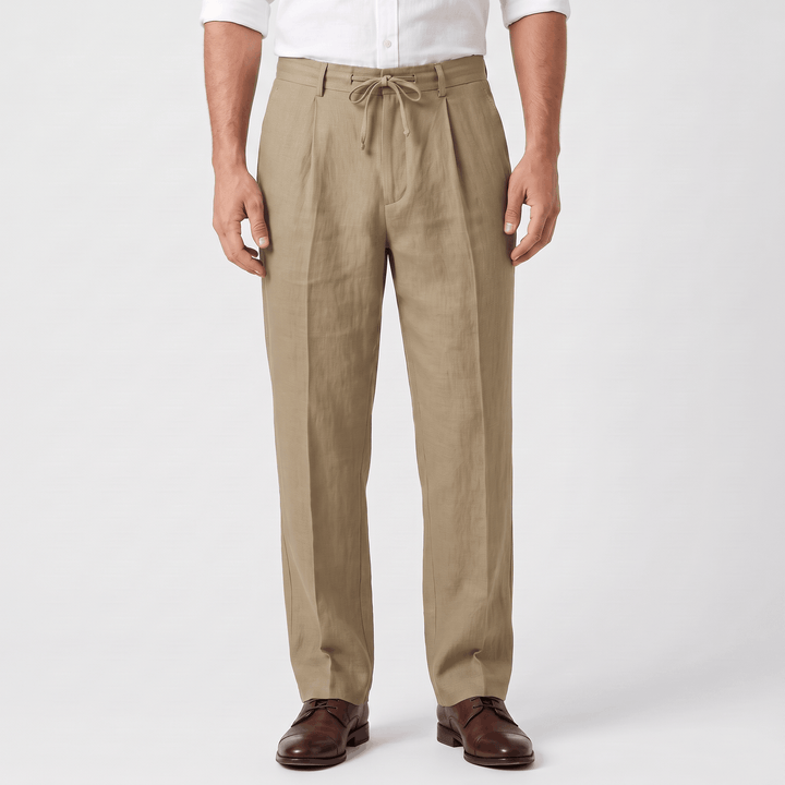 Ethan Linen Drawstring Trousers – Relaxed Straight-Leg Breathable Menswear
