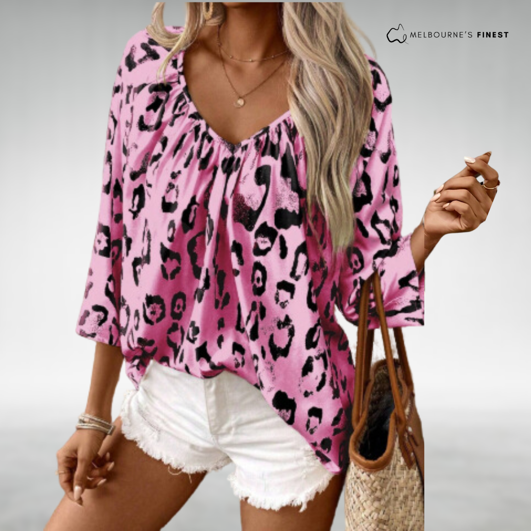 Ericka™ Leopard Print V-Neck Blouse