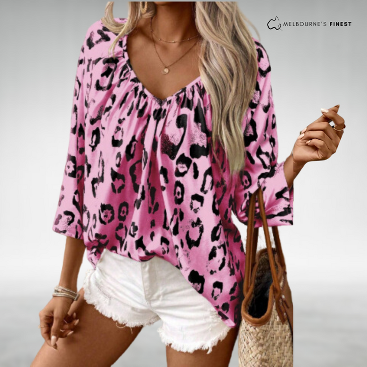 Ericka™ Leopard Print V-Neck Blouse