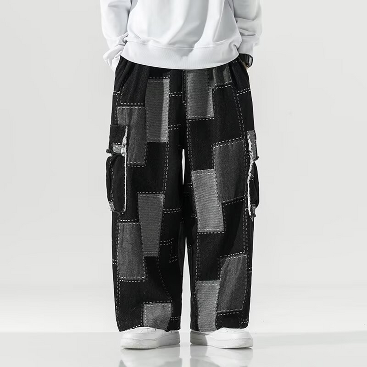 Dawson Men’s Cargo Pants – Patchwork Denim with Contrast Stitch & Relaxed Fit