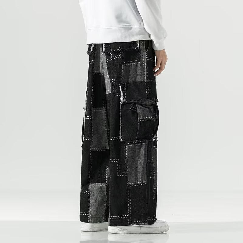 Dawson Men’s Cargo Pants – Patchwork Denim with Contrast Stitch & Relaxed Fit