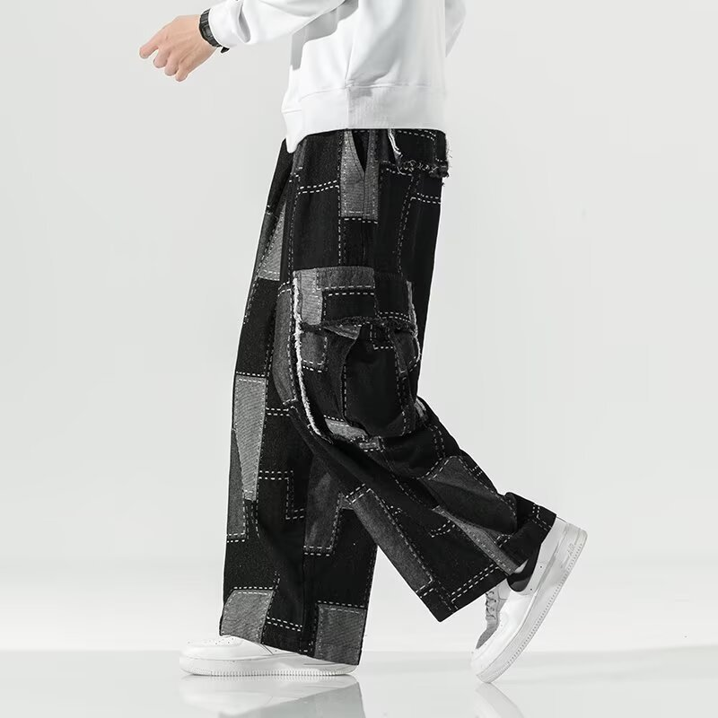 Dawson Men’s Cargo Pants – Patchwork Denim with Contrast Stitch & Relaxed Fit