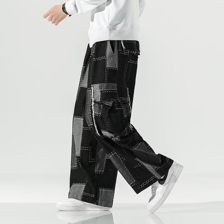 Dawson Men’s Cargo Pants – Patchwork Denim with Contrast Stitch & Relaxed Fit