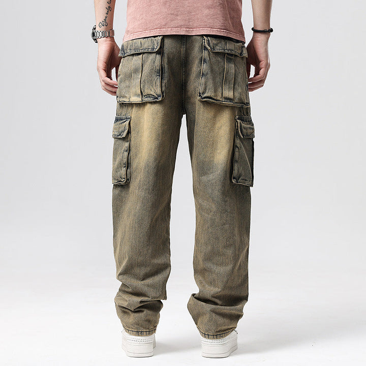 Griffin Men’s Cargo Pants – Faded Denim Trousers with Relaxed Fit & Utility Pockets