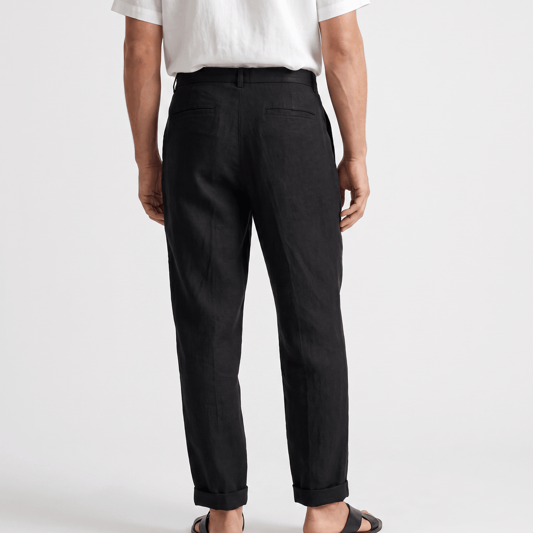 Pascual Linen-Blend Trousers – Tapered Ankle Drawstring Belt-Loop Menswear
