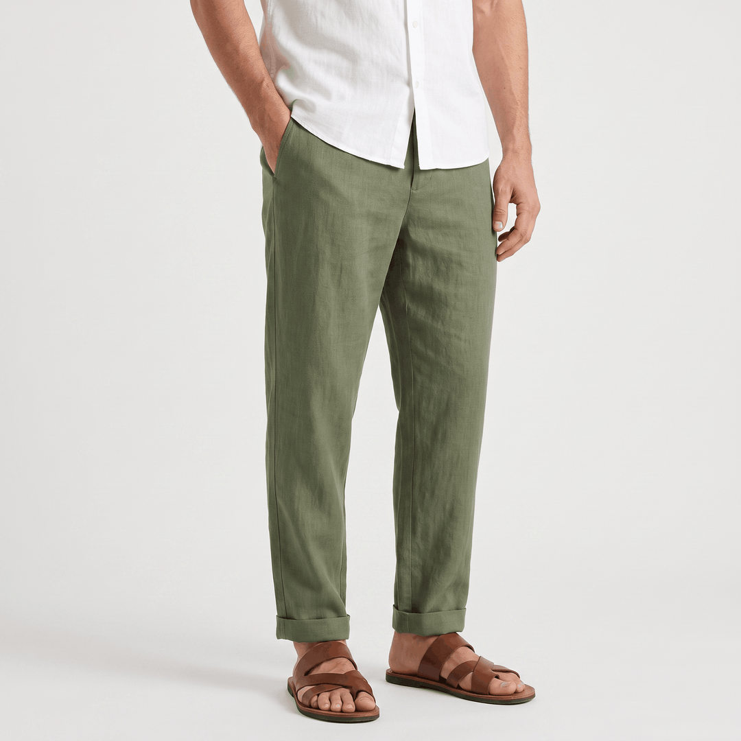 Pascual Linen-Blend Trousers – Tapered Ankle Drawstring Belt-Loop Menswear