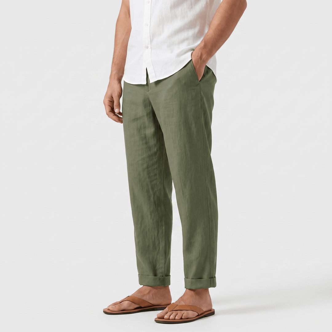 Pascual Linen-Blend Trousers – Tapered Ankle Drawstring Belt-Loop Menswear