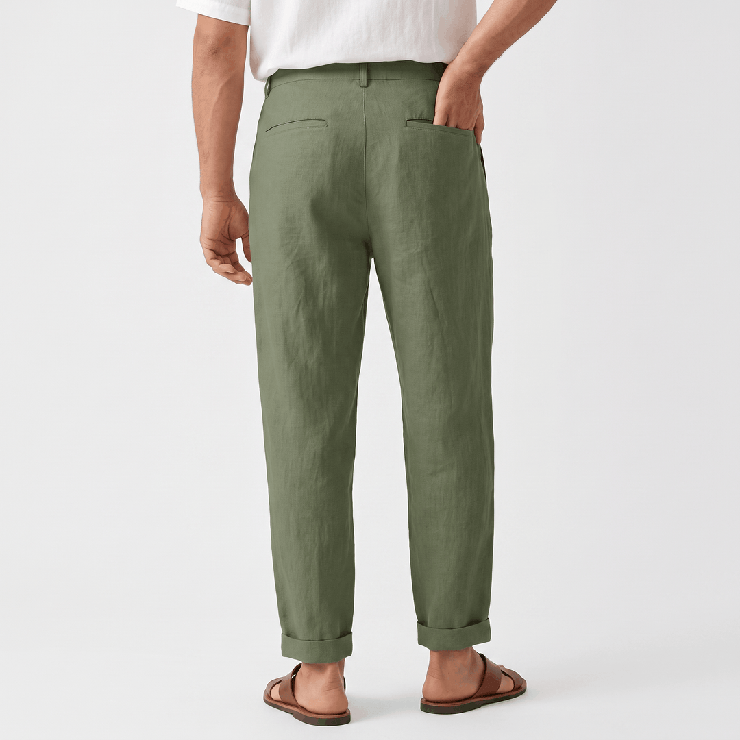 Pascual Linen-Blend Trousers – Tapered Ankle Drawstring Belt-Loop Menswear