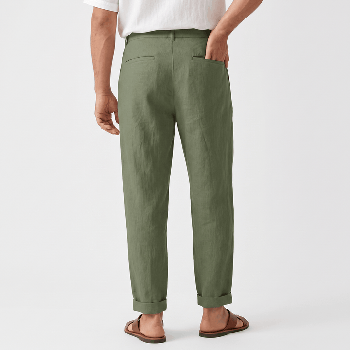 Pascual Linen-Blend Trousers – Tapered Ankle Drawstring Belt-Loop Menswear