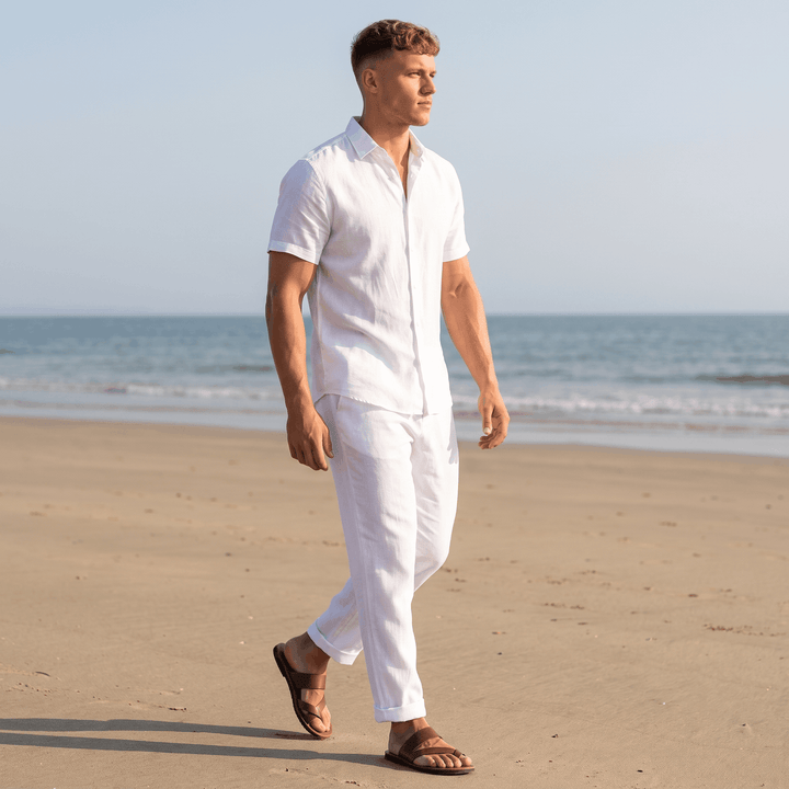 Pascual Linen-Blend Trousers – Tapered Ankle Drawstring Belt-Loop Menswear