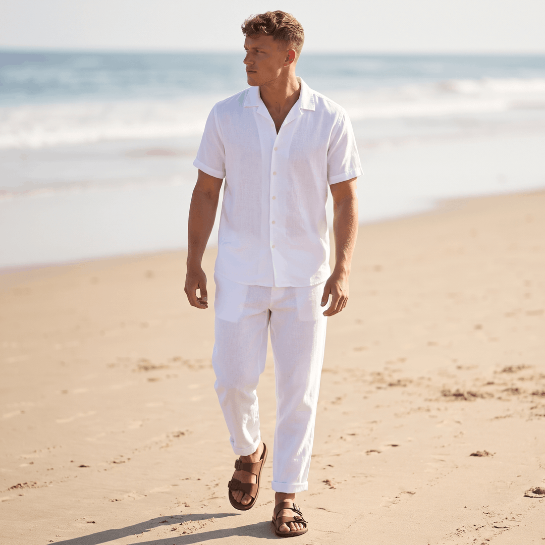 Pascual Linen-Blend Trousers – Tapered Ankle Drawstring Belt-Loop Menswear
