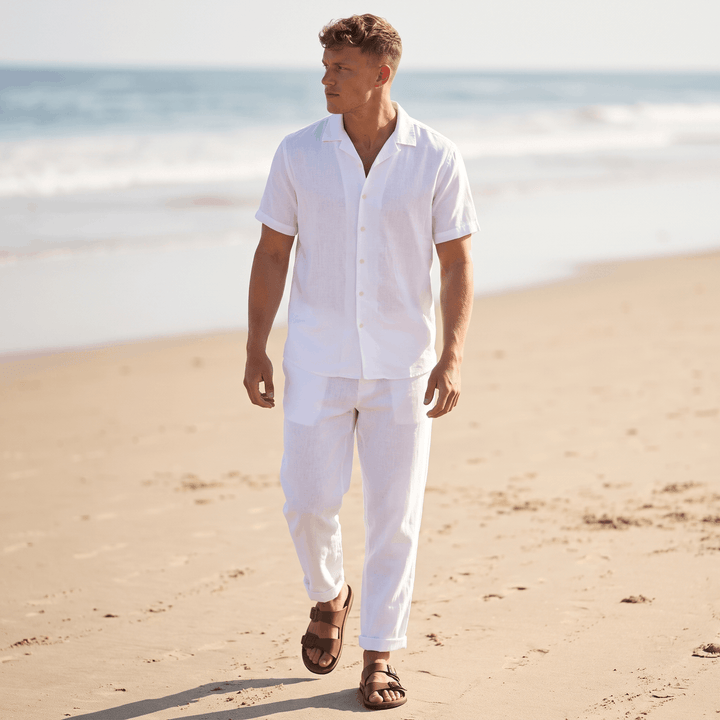 Pascual Linen-Blend Trousers – Tapered Ankle Drawstring Belt-Loop Menswear