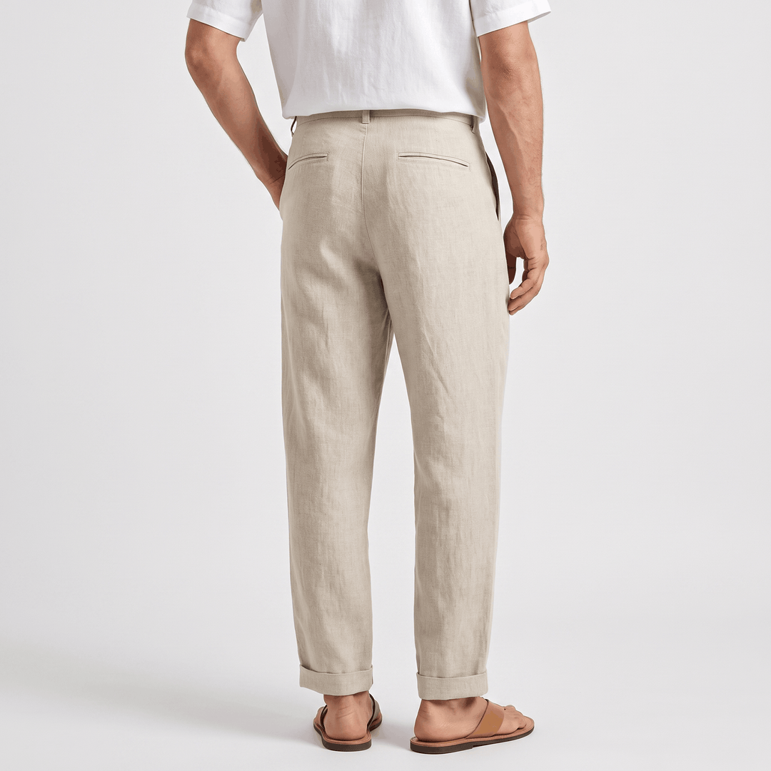 Pascual Linen-Blend Trousers – Tapered Ankle Drawstring Belt-Loop Menswear