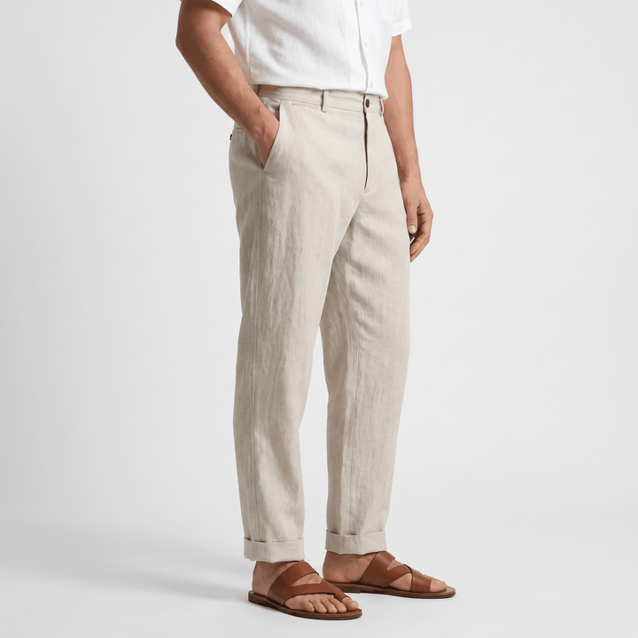 Pascual Linen-Blend Trousers – Tapered Ankle Drawstring Belt-Loop Menswear