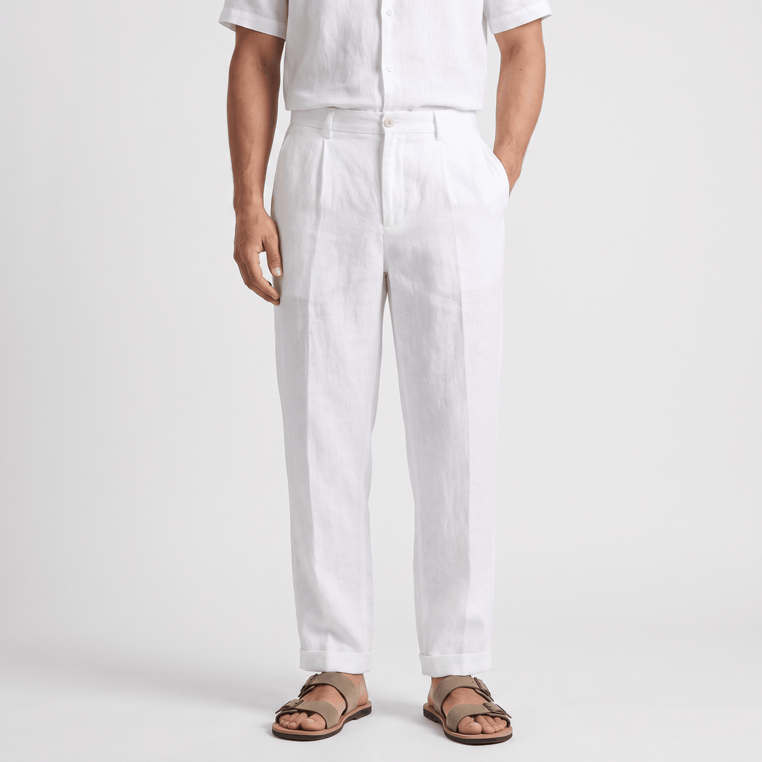 Pascual Linen-Blend Trousers – Tapered Ankle Drawstring Belt-Loop Menswear