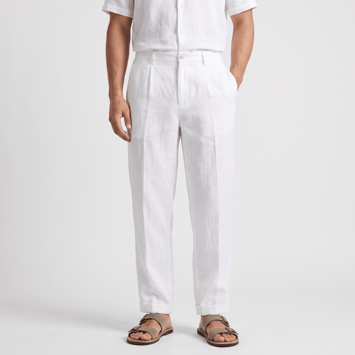 Pascual Linen-Blend Trousers – Tapered Ankle Drawstring Belt-Loop Menswear