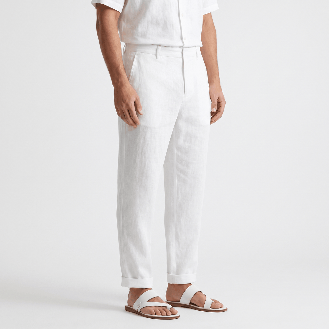 Pascual Linen-Blend Trousers – Tapered Ankle Drawstring Belt-Loop Menswear
