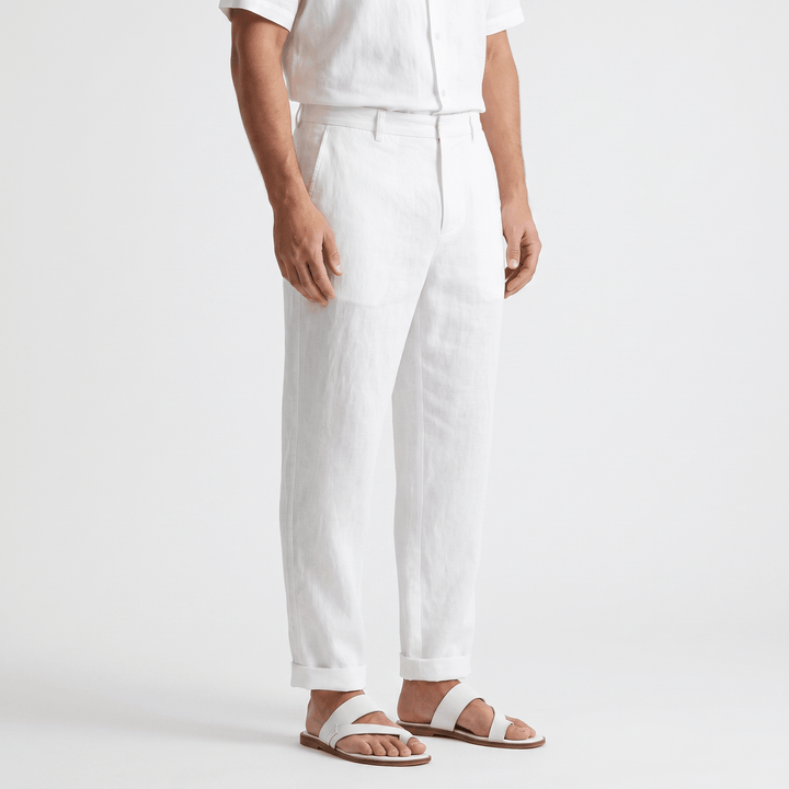 Pascual Linen-Blend Trousers – Tapered Ankle Drawstring Belt-Loop Menswear
