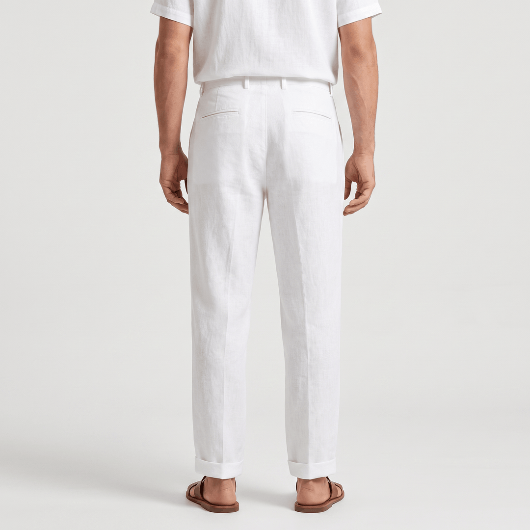 Pascual Linen-Blend Trousers – Tapered Ankle Drawstring Belt-Loop Menswear