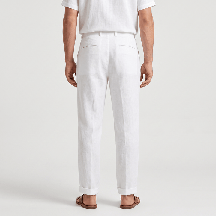 Pascual Linen-Blend Trousers – Tapered Ankle Drawstring Belt-Loop Menswear