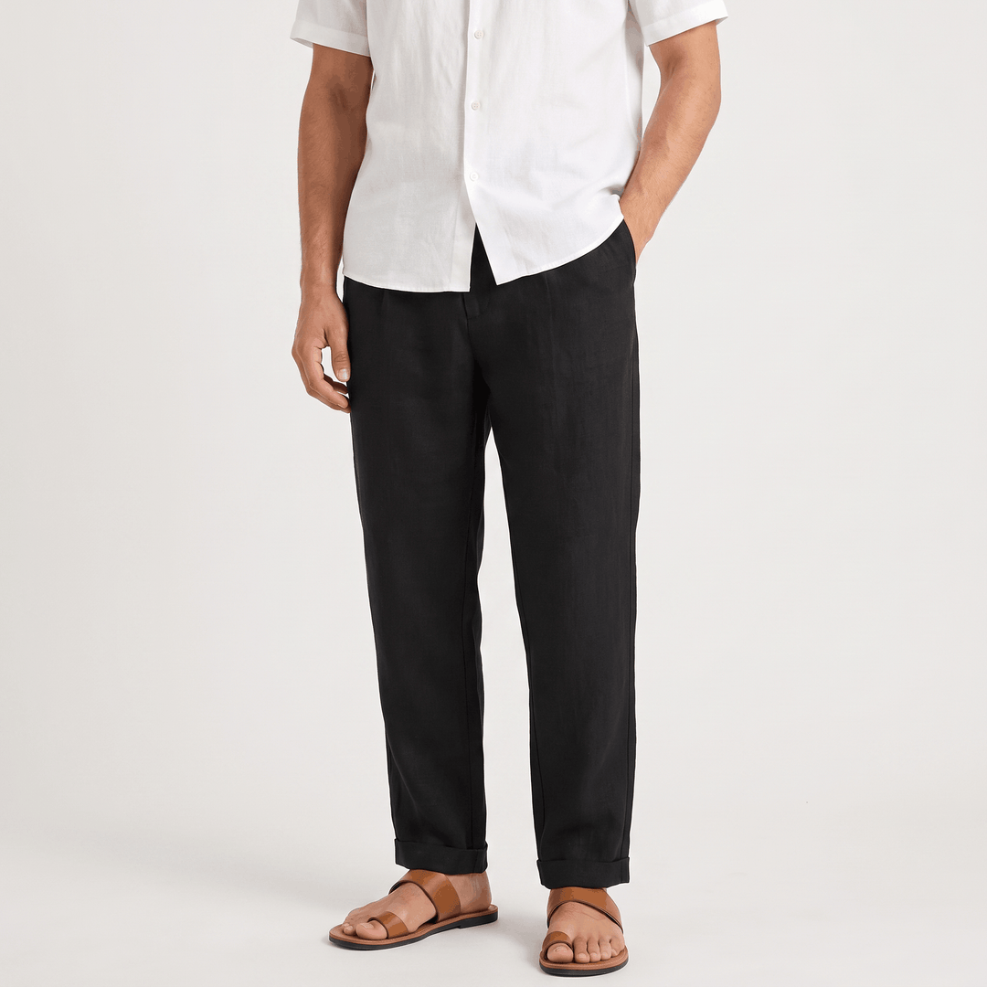 Pascual Linen-Blend Trousers – Tapered Ankle Drawstring Belt-Loop Menswear