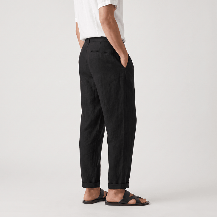 Pascual Linen-Blend Trousers – Tapered Ankle Drawstring Belt-Loop Menswear