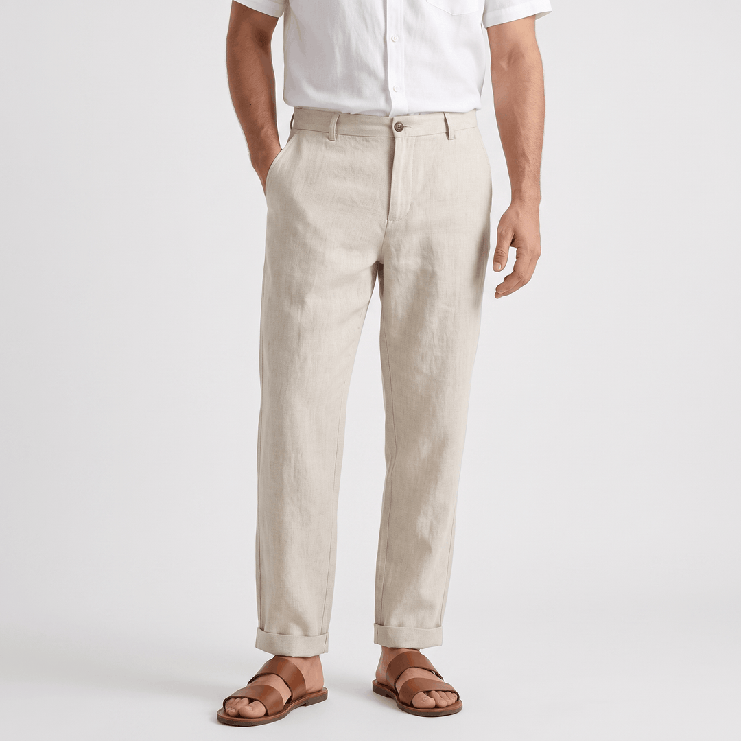 Pascual Linen-Blend Trousers – Tapered Ankle Drawstring Belt-Loop Menswear