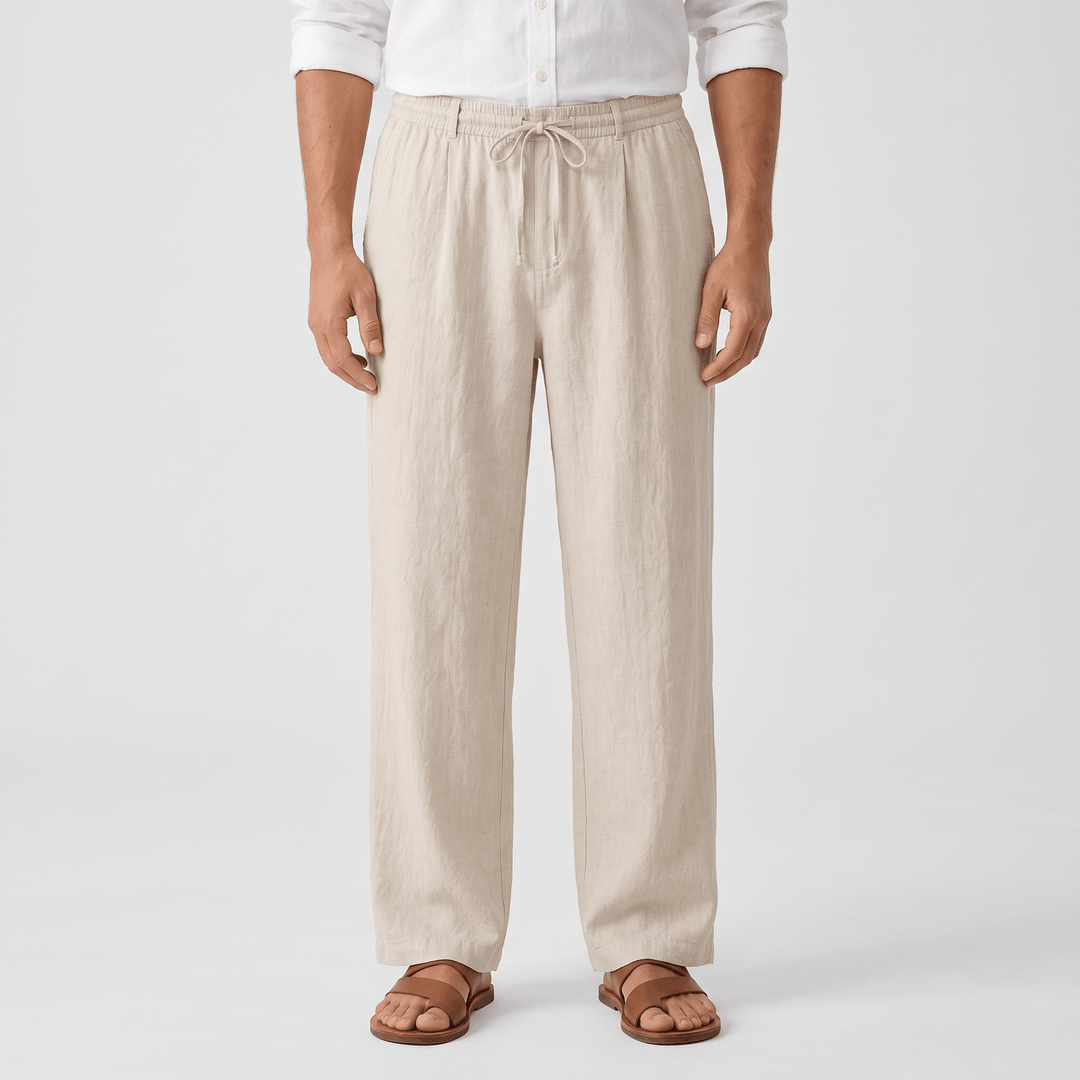 Romeo Linen-Blend Trousers – Relaxed Fit Drawstring Waist Smart-Casual Menswear