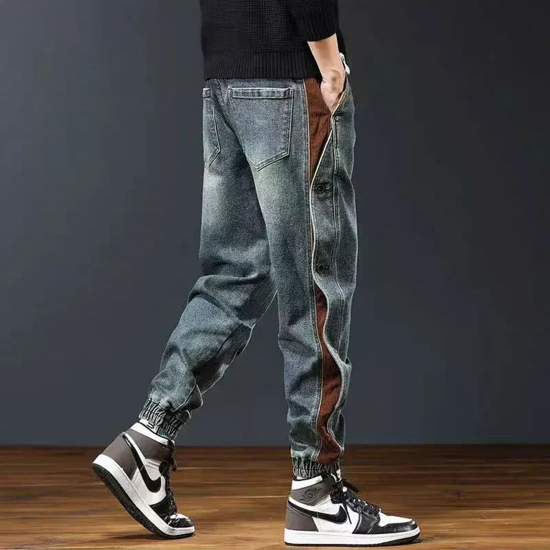 Henry Men’s Retro Jeans – Lightweight Denim with Corduroy Trim & Elastic Waist