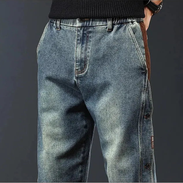 Henry Men’s Retro Jeans – Lightweight Denim with Corduroy Trim & Elastic Waist