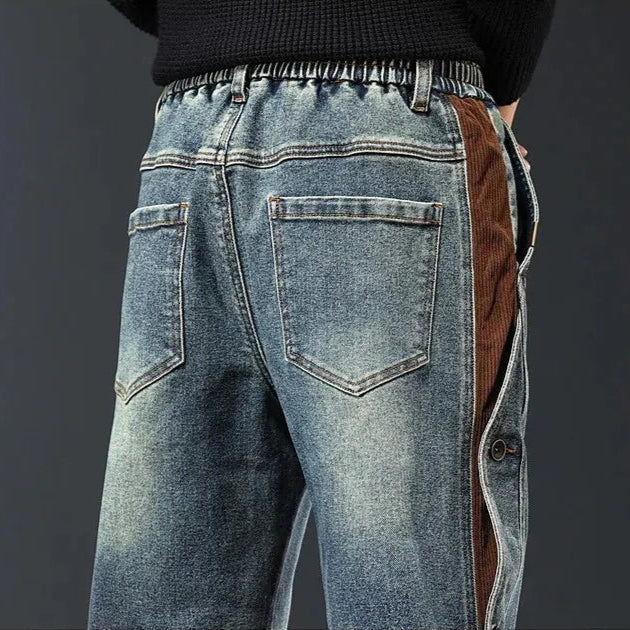 Henry Men’s Retro Jeans – Lightweight Denim with Corduroy Trim & Elastic Waist