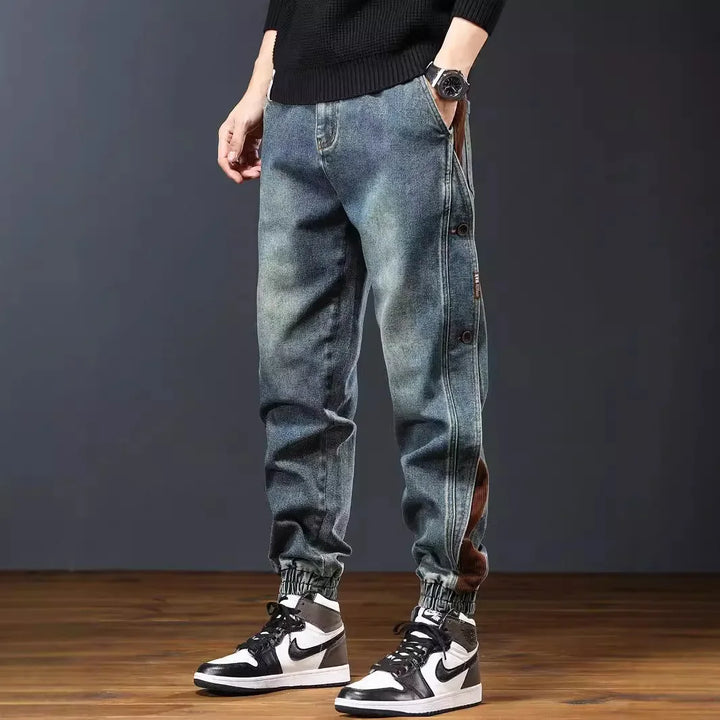 Henry Men’s Retro Jeans – Lightweight Denim with Corduroy Trim & Elastic Waist