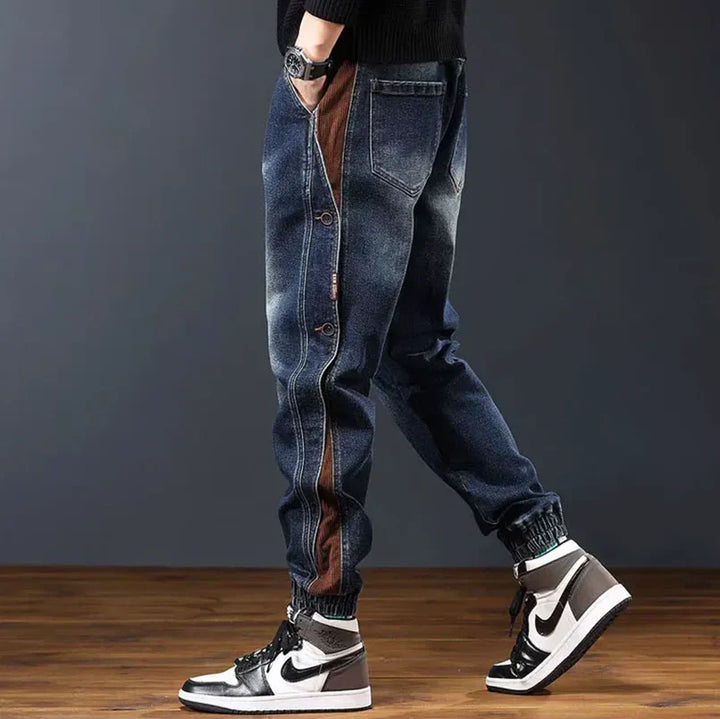 Henry Men’s Retro Jeans – Lightweight Denim with Corduroy Trim & Elastic Waist