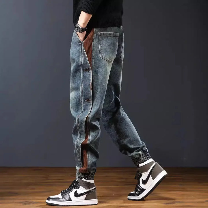 Henry Men’s Retro Jeans – Lightweight Denim with Corduroy Trim & Elastic Waist