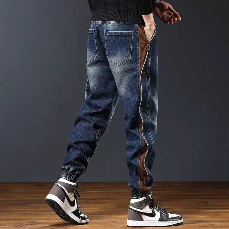 Henry Men’s Retro Jeans – Lightweight Denim with Corduroy Trim & Elastic Waist