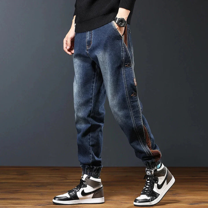 Henry Men’s Retro Jeans – Lightweight Denim with Corduroy Trim & Elastic Waist