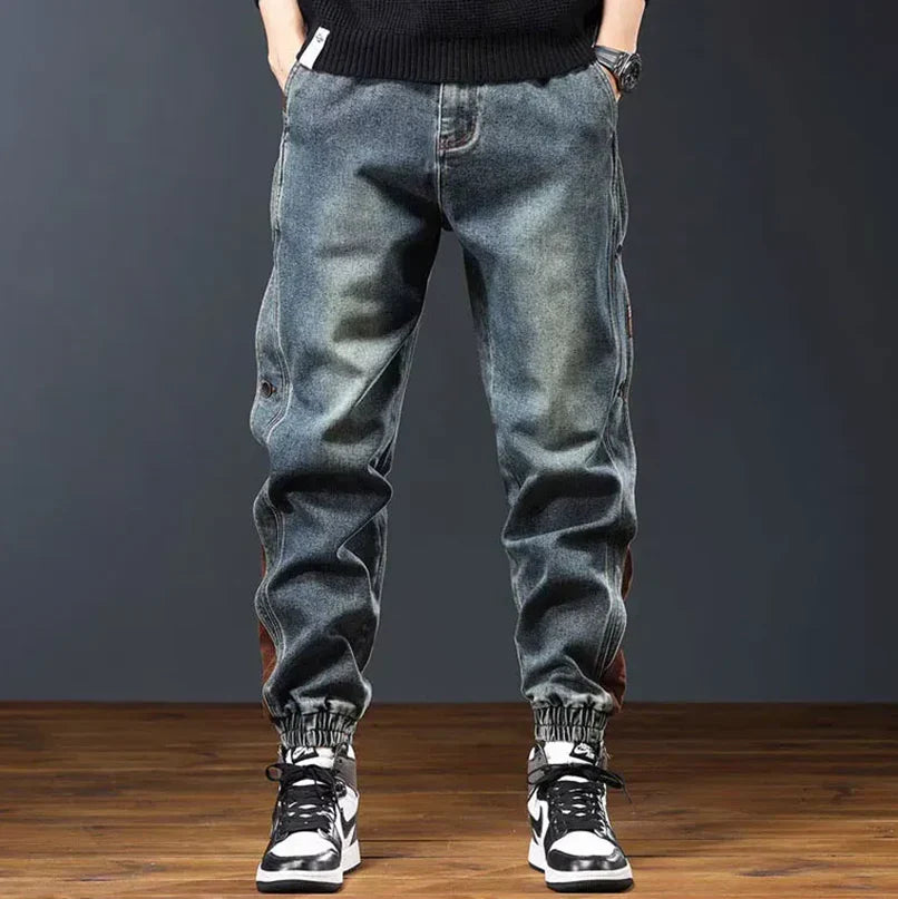 Henry Men’s Retro Jeans – Lightweight Denim with Corduroy Trim & Elastic Waist