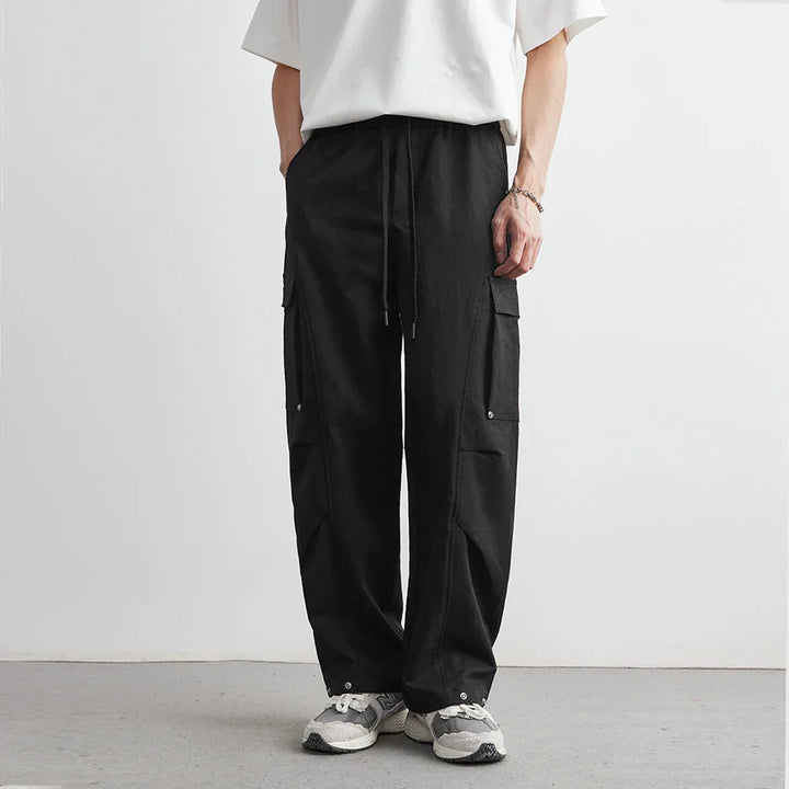 Lennox Wide-Leg Cargo Pants – Men’s Cotton Canvas Trousers with Snap Flap Pockets