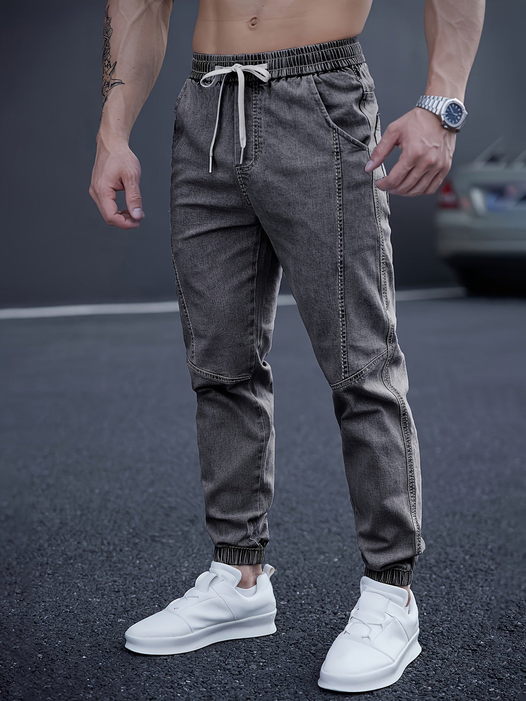 Brent Men’s Cargo Jogger Pants – Elastic Waist with Tapered Fit and Side Pockets