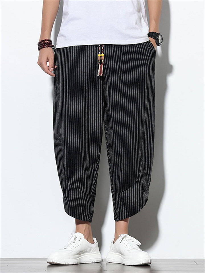 Elias Men’s Linen Pants – Straight Cut Cotton Blend with Subtle Stripe Texture