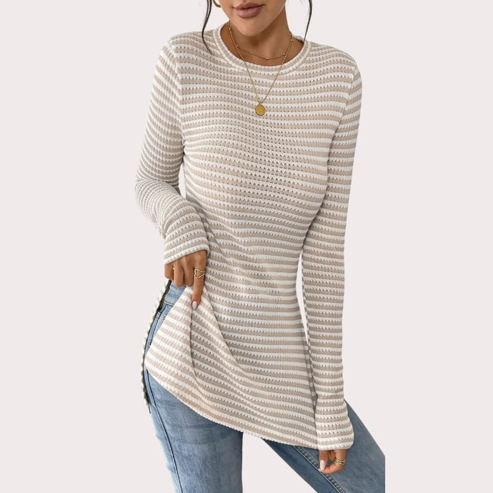 Eliza Ribbed Stretch-Knit Long Sleeve Top – Sculpted Contouring Shirt