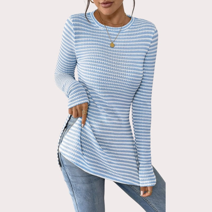 Eliza Ribbed Stretch-Knit Long Sleeve Top – Sculpted Contouring Shirt
