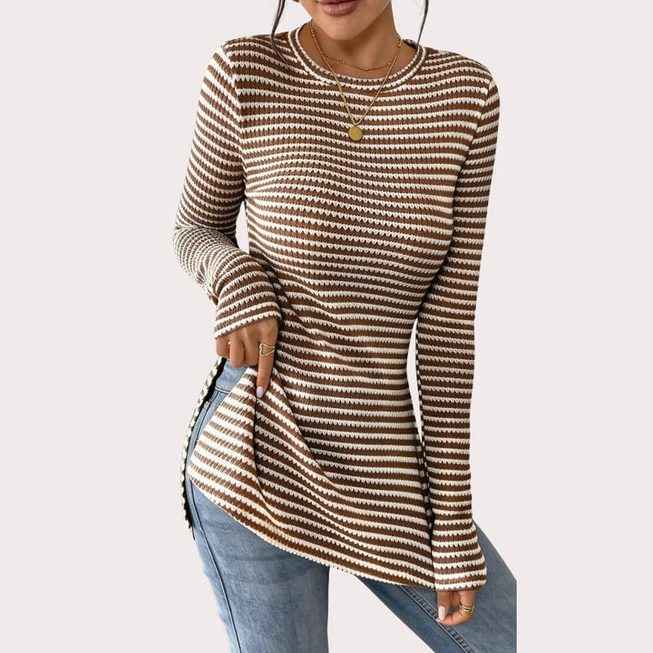 Eliza Ribbed Stretch-Knit Long Sleeve Top – Sculpted Contouring Shirt